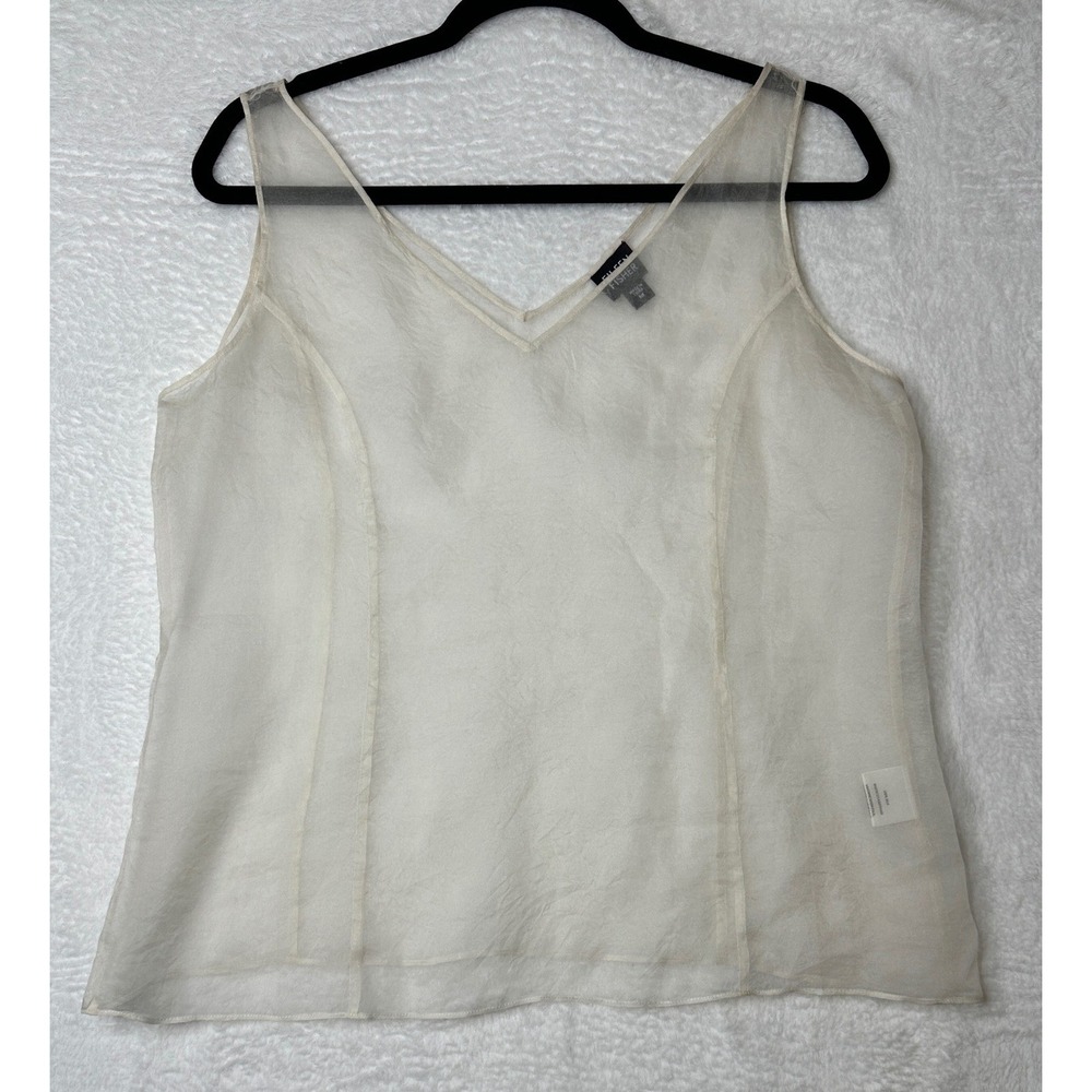 Eileen Fisher Silk Tank Top Womens Medium Cream Sheer V-Neck Sleeveless